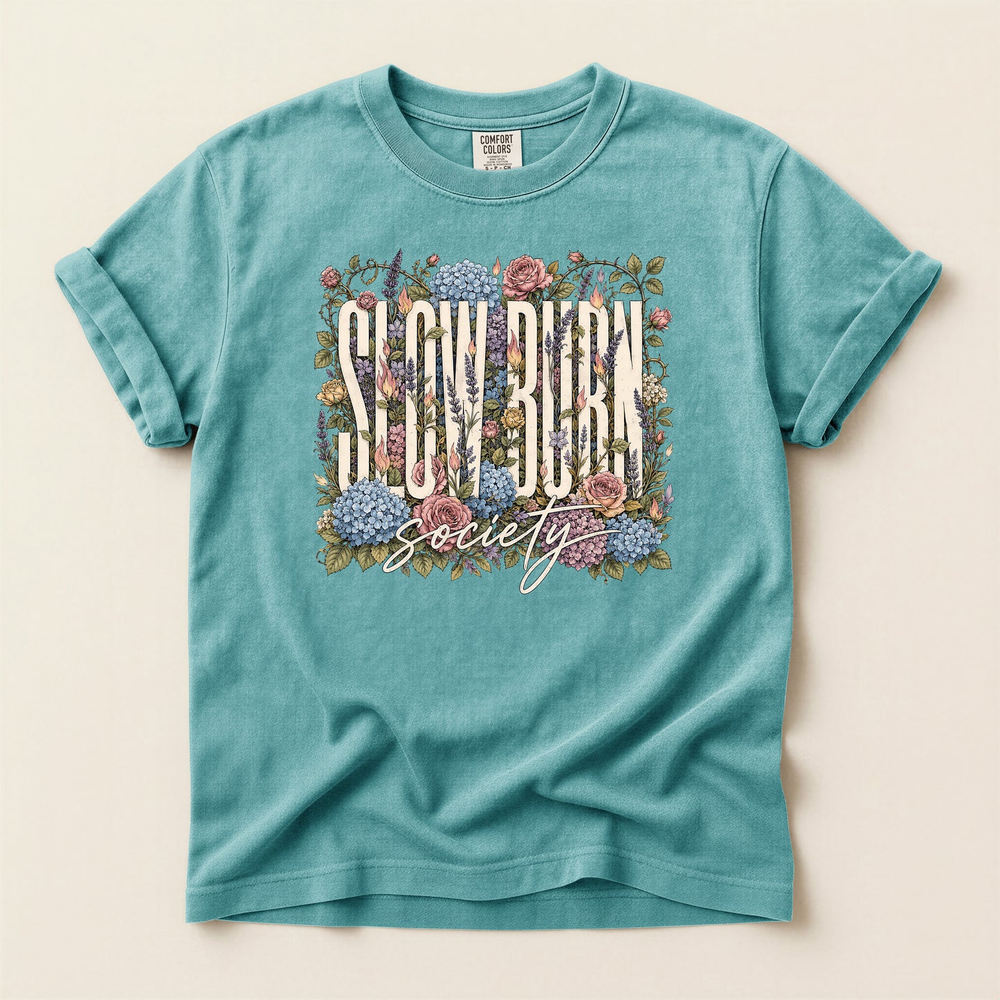 Flower Frame T-Shirt — "I GUV ROCK Society" Vintage Floral Graphic Tee