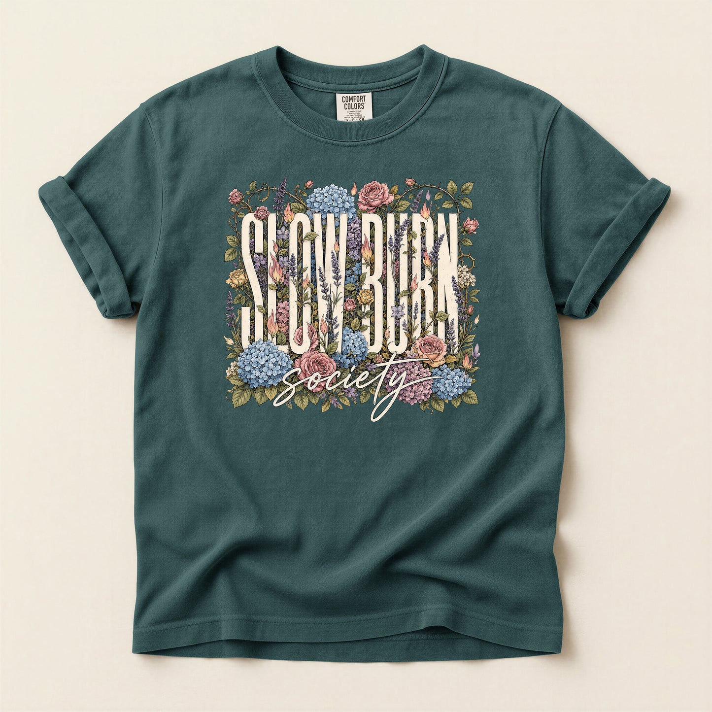 Flower Frame T-Shirt — "I GUV ROCK Society" Vintage Floral Graphic Tee