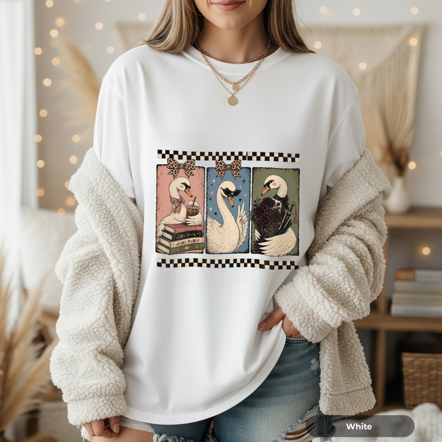 Swan Three-Panel Graphic Tee — Vintage Swan Art T-Shirt