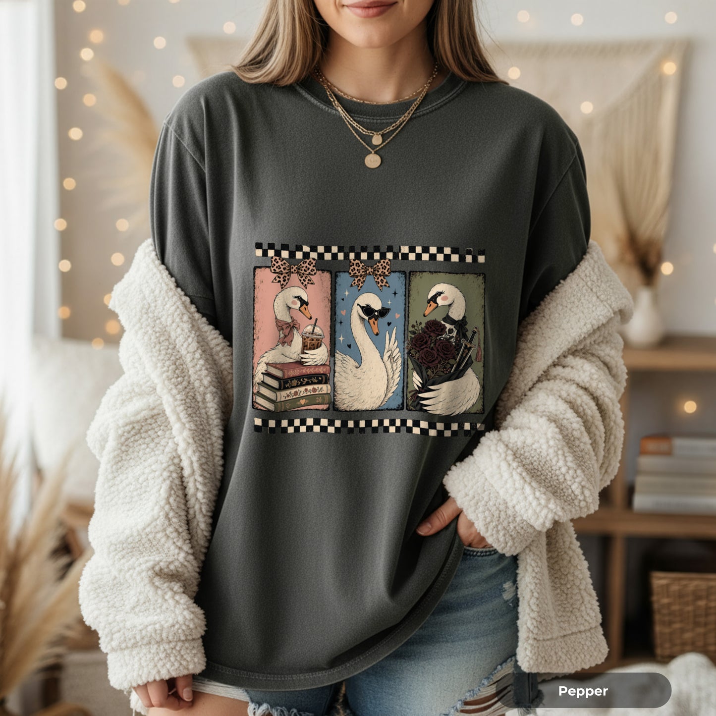 Swan Three-Panel Graphic Tee — Vintage Swan Art T-Shirt