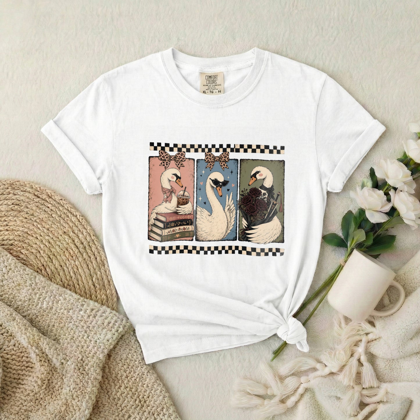 Swan Three-Panel Graphic Tee — Vintage Swan Art T-Shirt