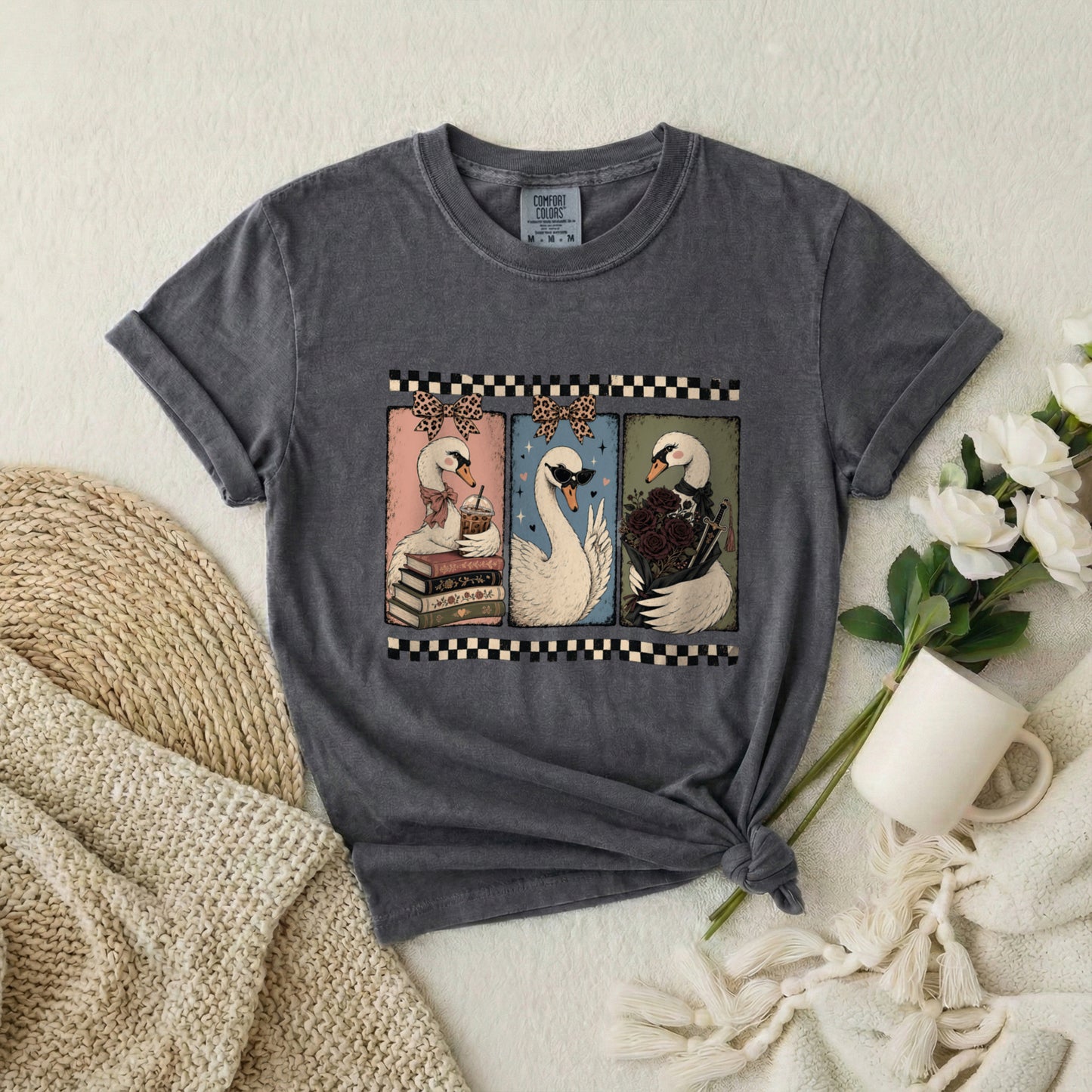 Swan Three-Panel Graphic Tee — Vintage Swan Art T-Shirt