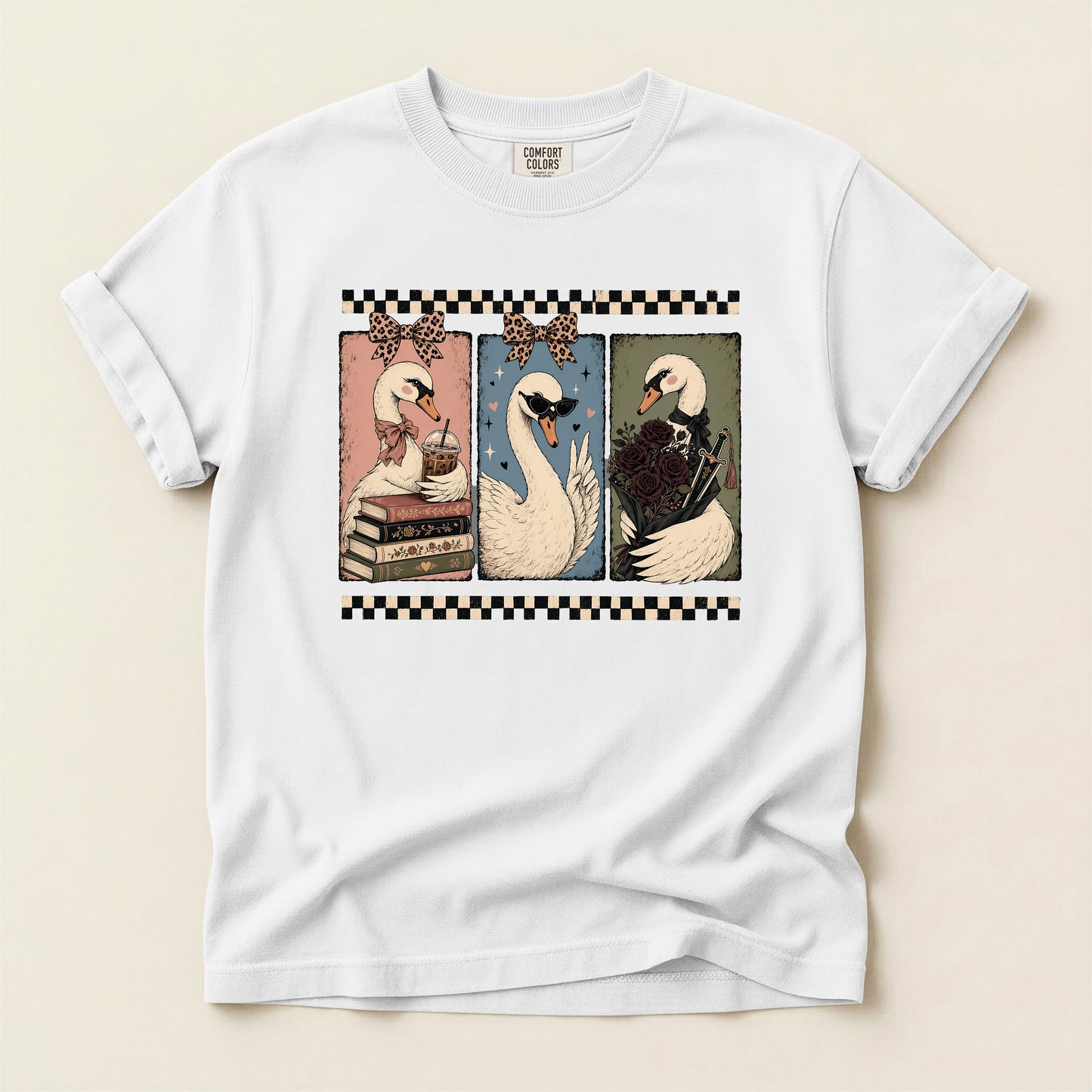 Swan Three-Panel Graphic Tee — Vintage Swan Art T-Shirt