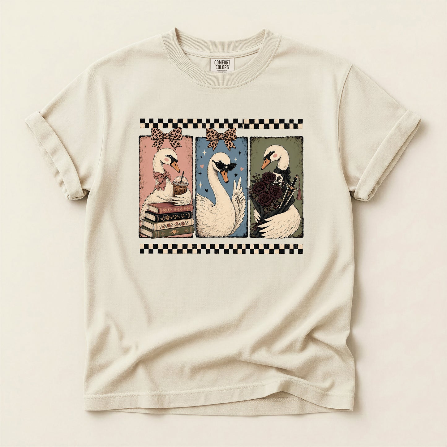 Swan Three-Panel Graphic Tee — Vintage Swan Art T-Shirt