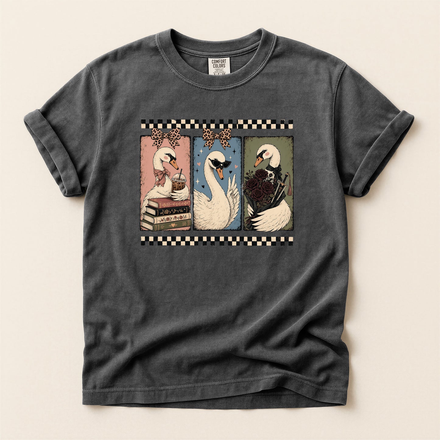 Swan Three-Panel Graphic Tee — Vintage Swan Art T-Shirt