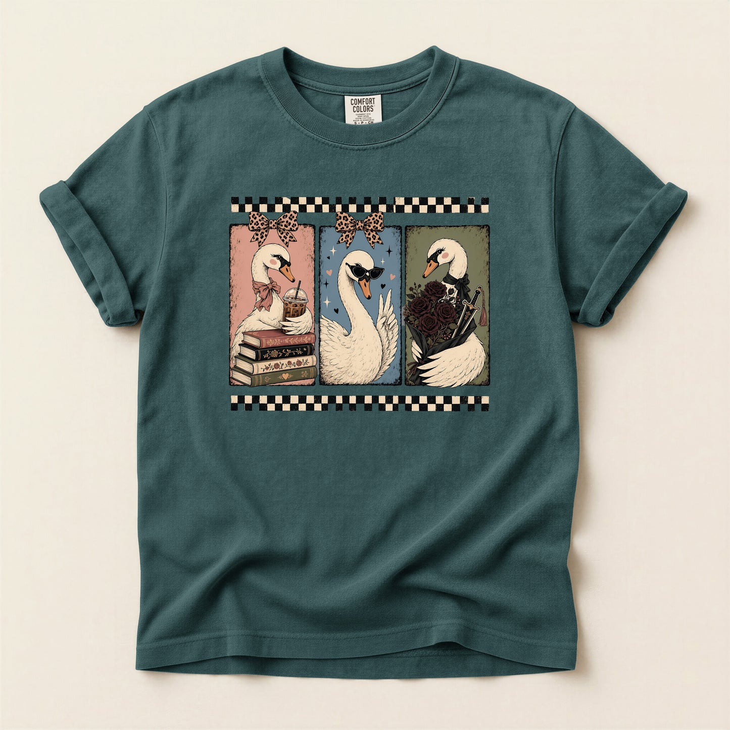 Swan Three-Panel Graphic Tee — Vintage Swan Art T-Shirt