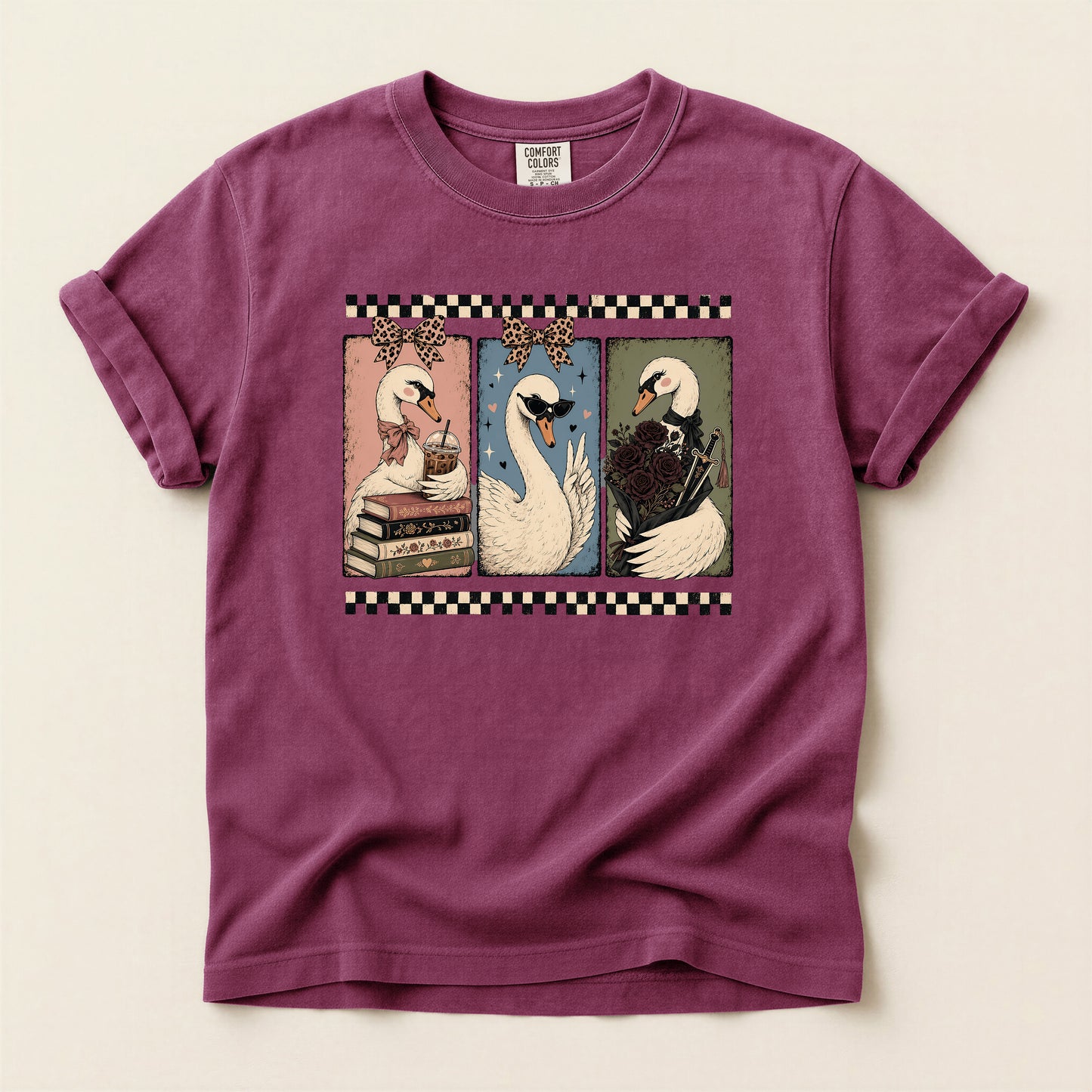 Swan Three-Panel Graphic Tee — Vintage Swan Art T-Shirt