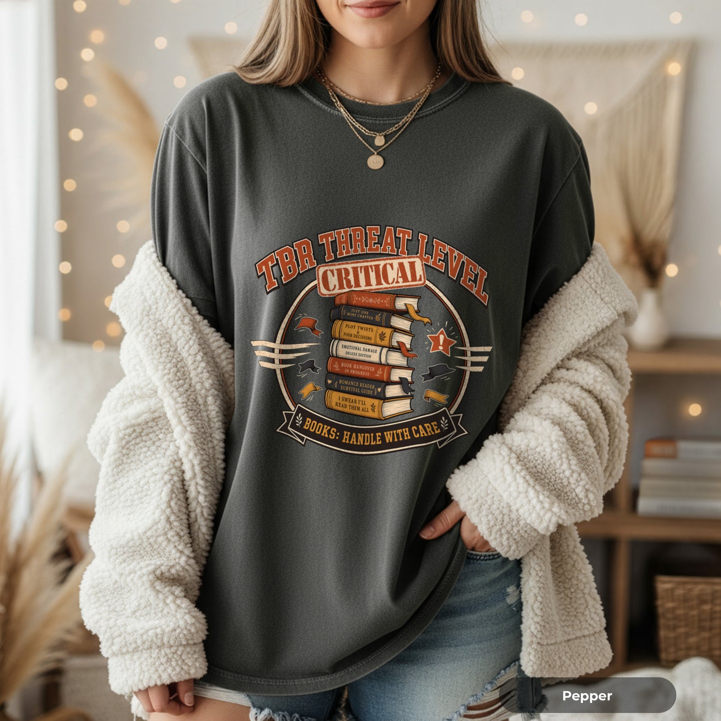 Critical Threat Level Book Lover T-Shirt — "Books: Handle With Care"
