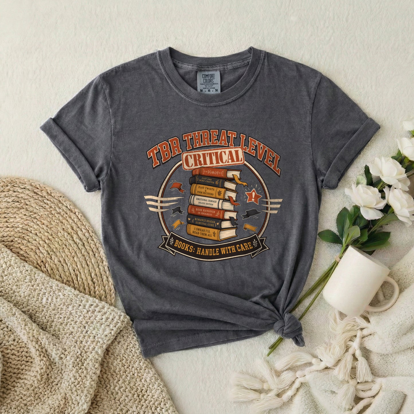 Critical Threat Level Book Lover T-Shirt — "Books: Handle With Care"