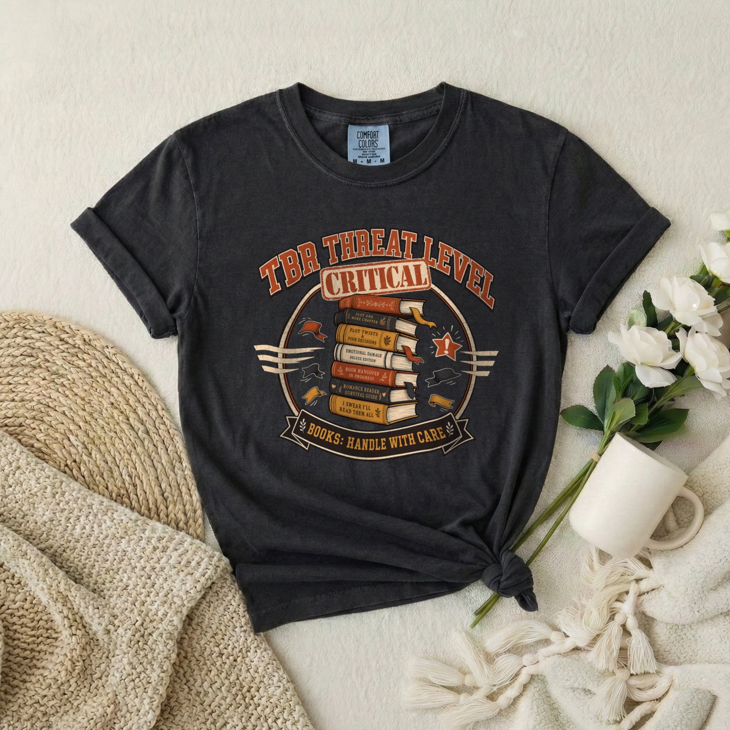 Critical Threat Level Book Lover T-Shirt — "Books: Handle With Care"