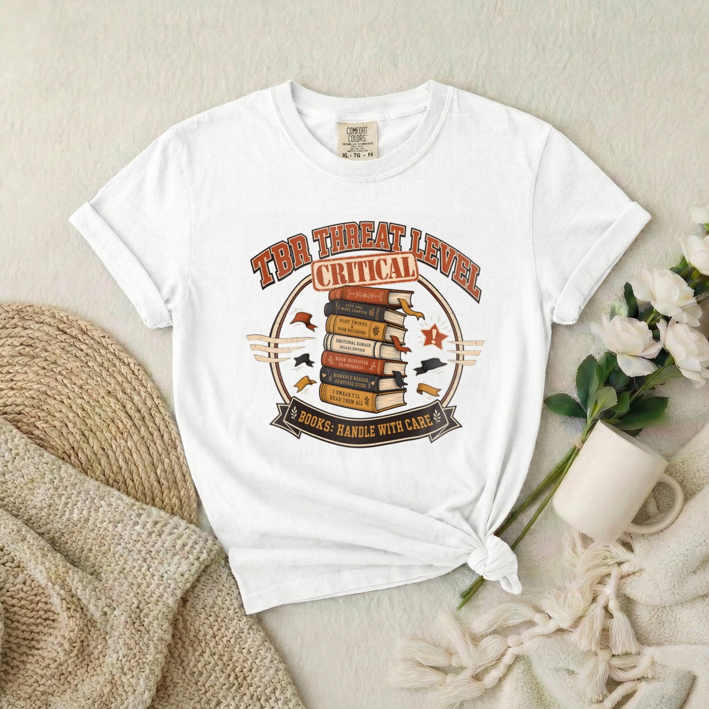 Critical Threat Level Book Lover T-Shirt — "Books: Handle With Care"