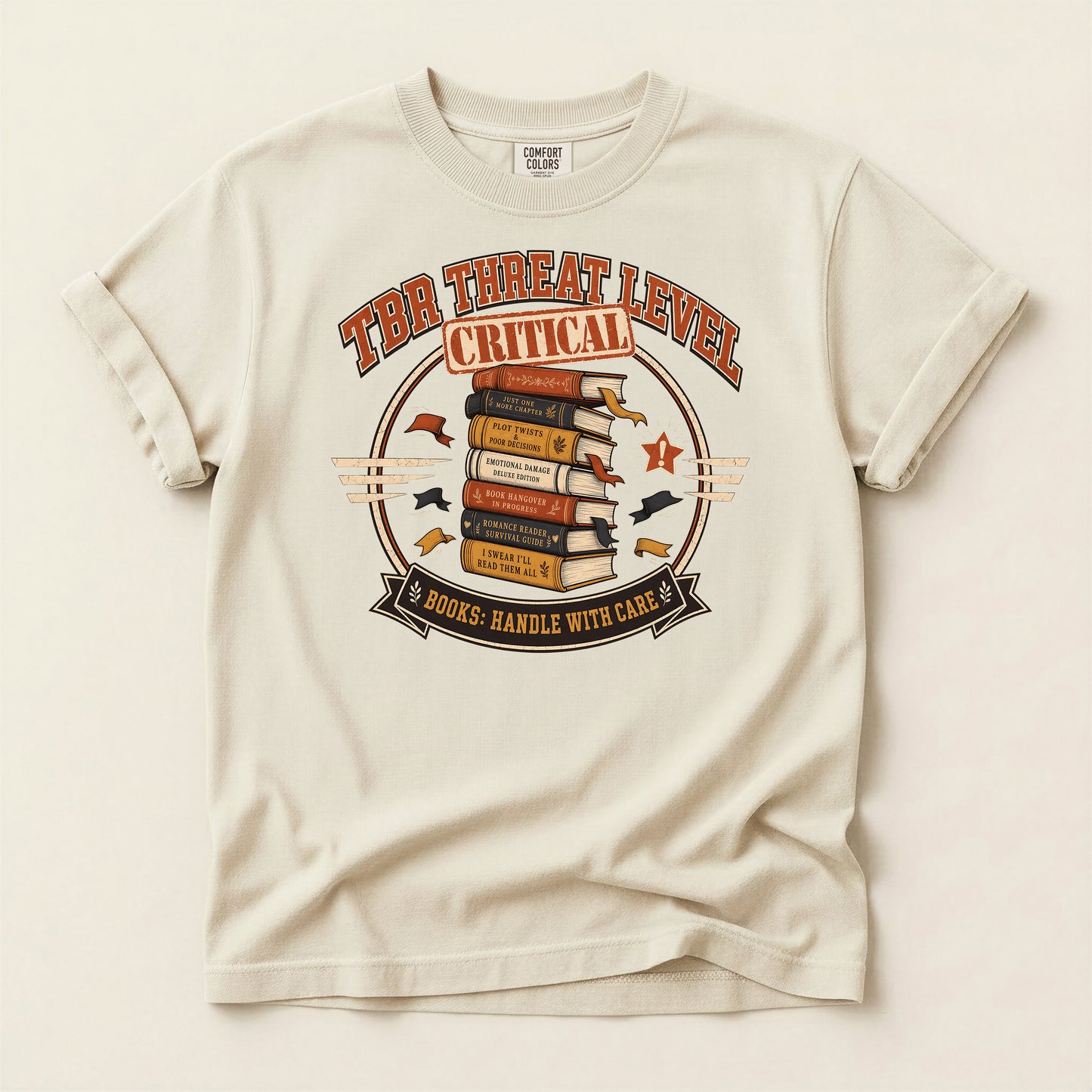 Critical Threat Level Book Lover T-Shirt — "Books: Handle With Care"