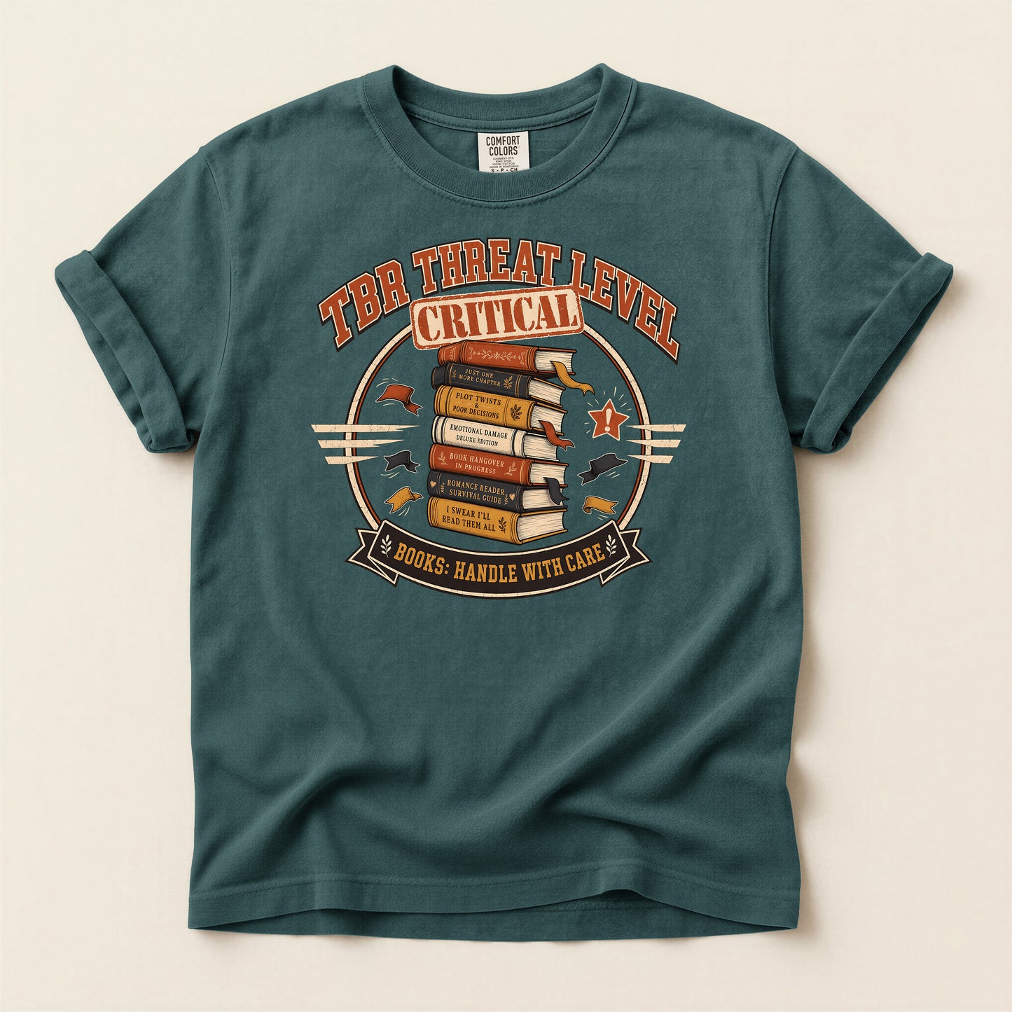 Critical Threat Level Book Lover T-Shirt — "Books: Handle With Care"