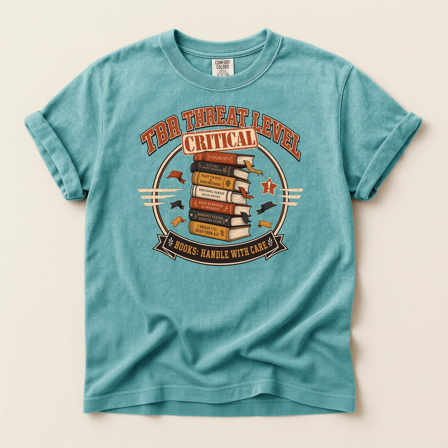Critical Threat Level Book Lover T-Shirt — "Books: Handle With Care"