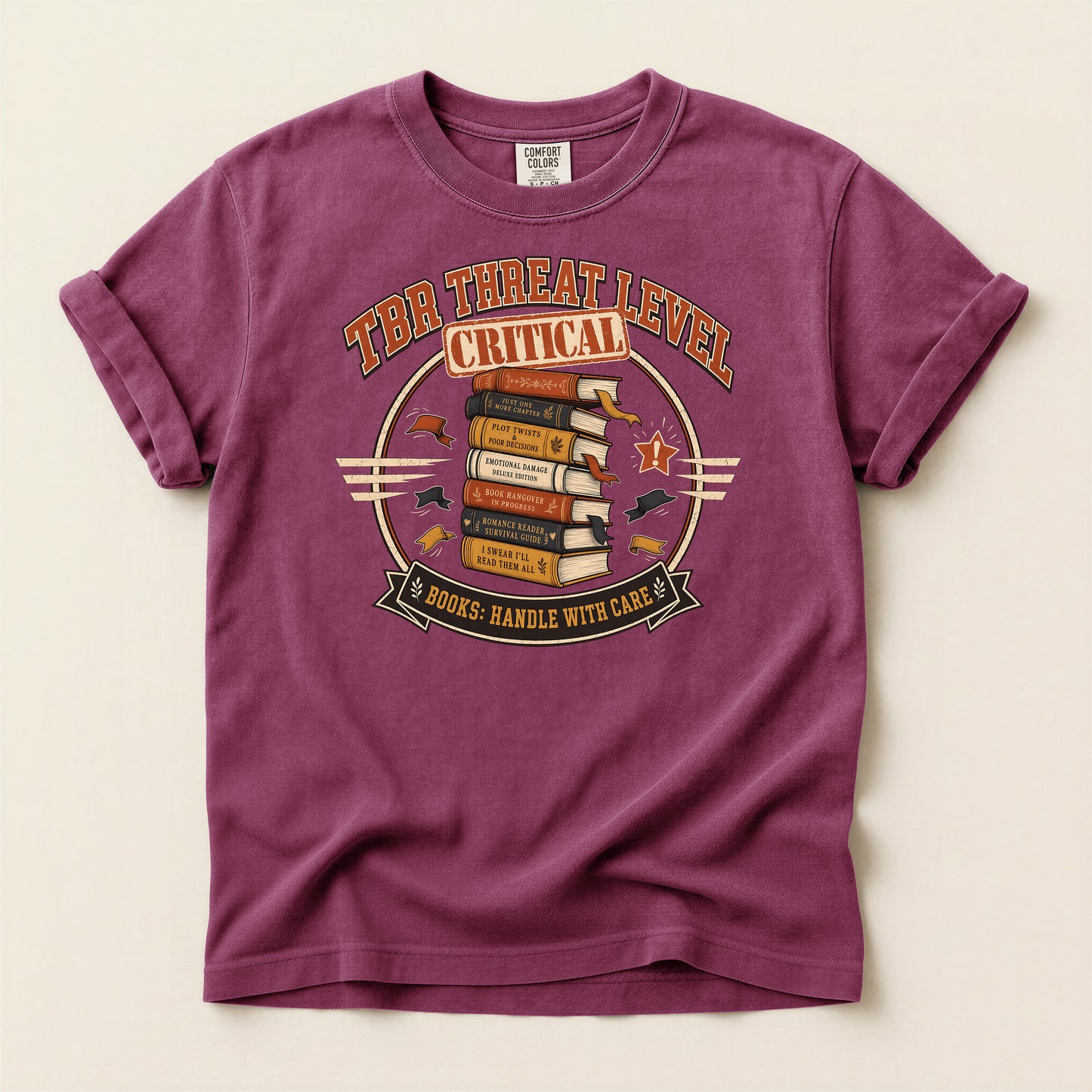 Critical Threat Level Book Lover T-Shirt — "Books: Handle With Care"
