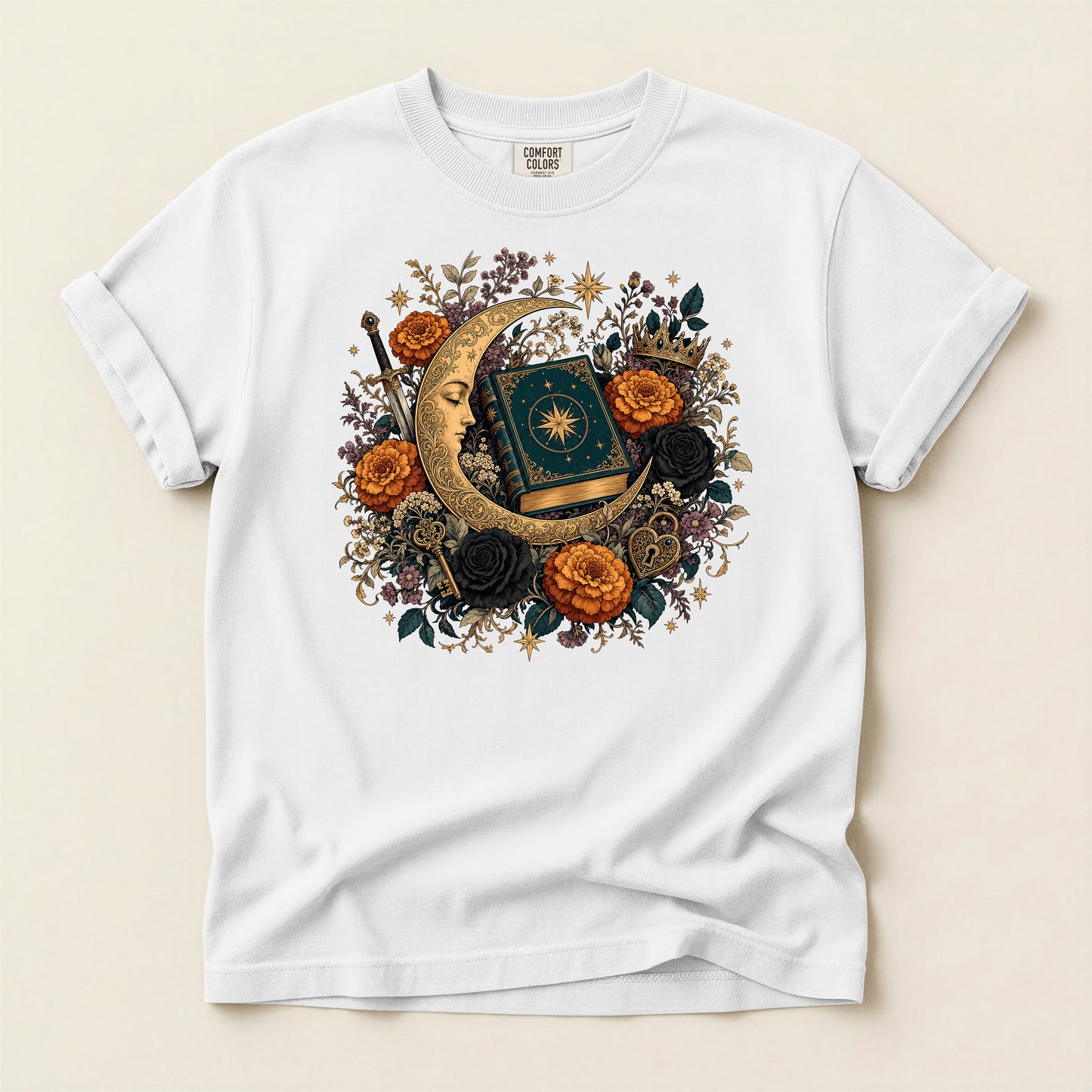 Celestial Moon Tarot T-Shirt — Mystic Floral Occult Tee