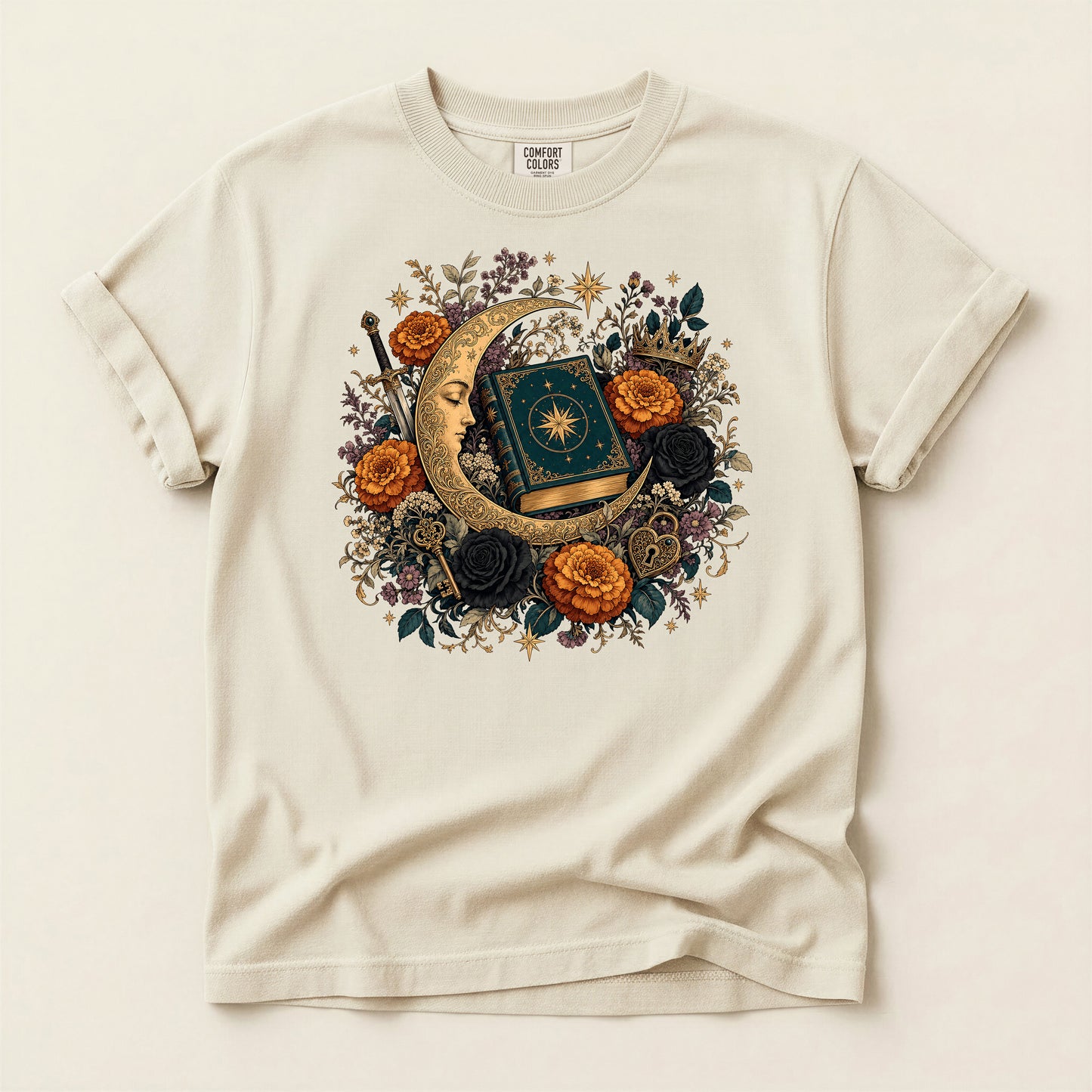 Celestial Moon Tarot T-Shirt — Mystic Floral Occult Tee