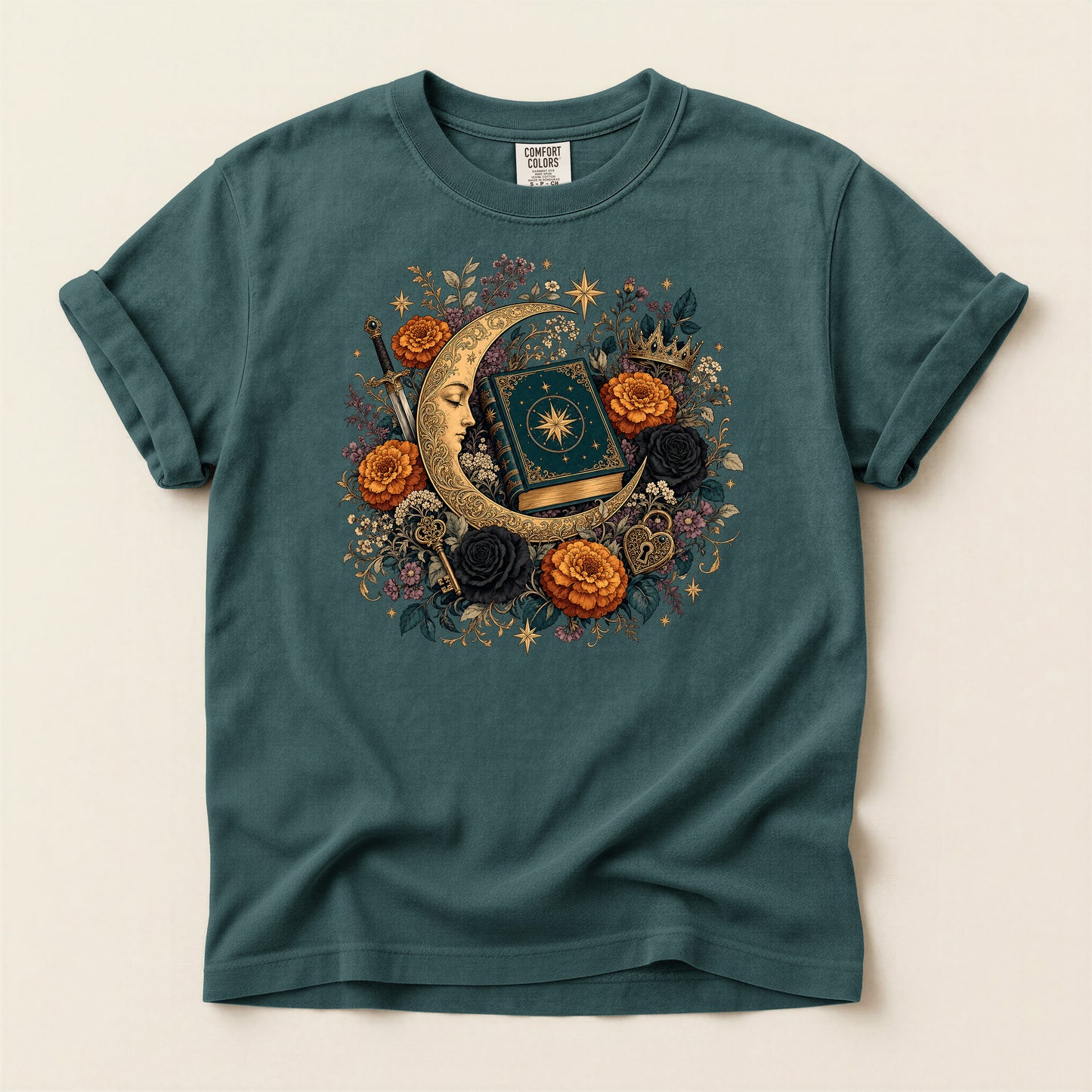 Celestial Moon Tarot T-Shirt — Mystic Floral Occult Tee