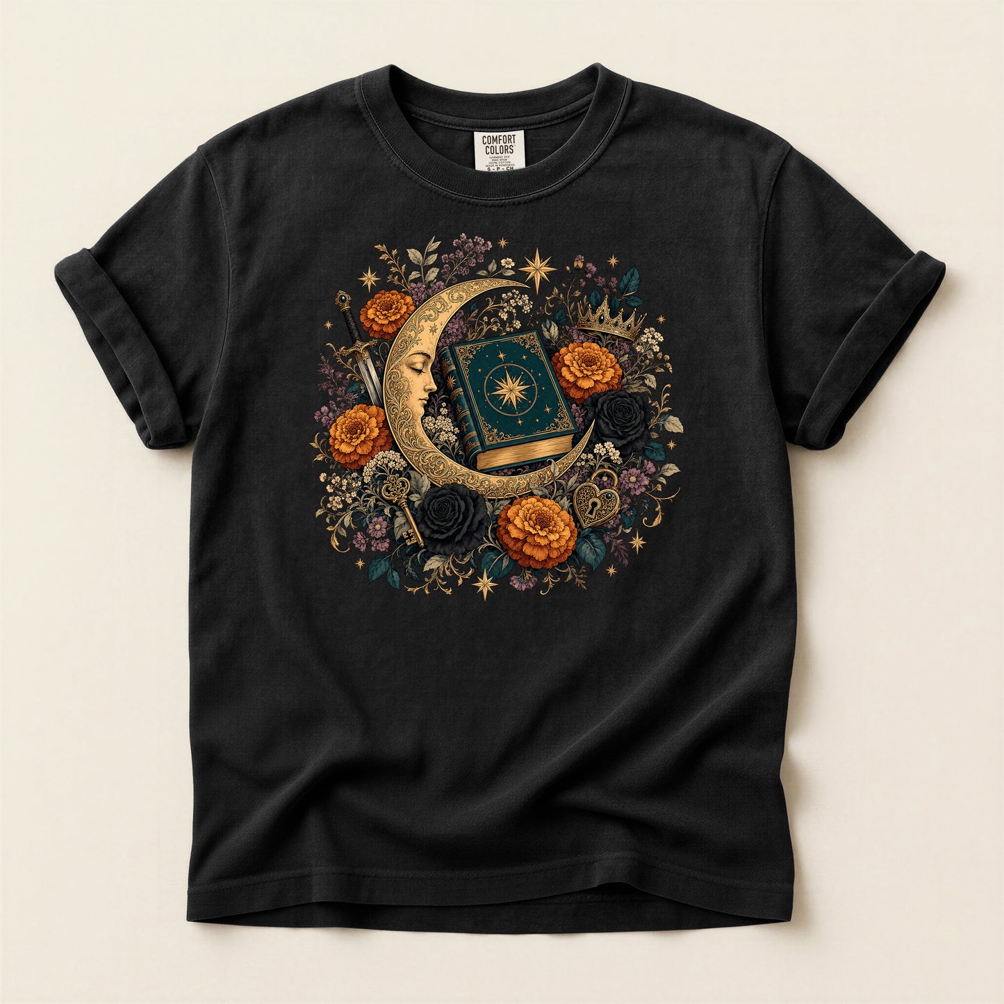Celestial Moon Tarot T-Shirt — Mystic Floral Occult Tee