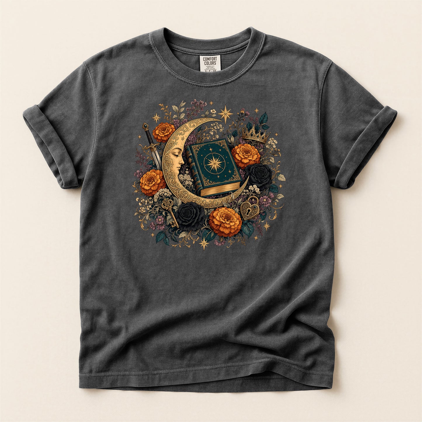 Celestial Moon Tarot T-Shirt — Mystic Floral Occult Tee