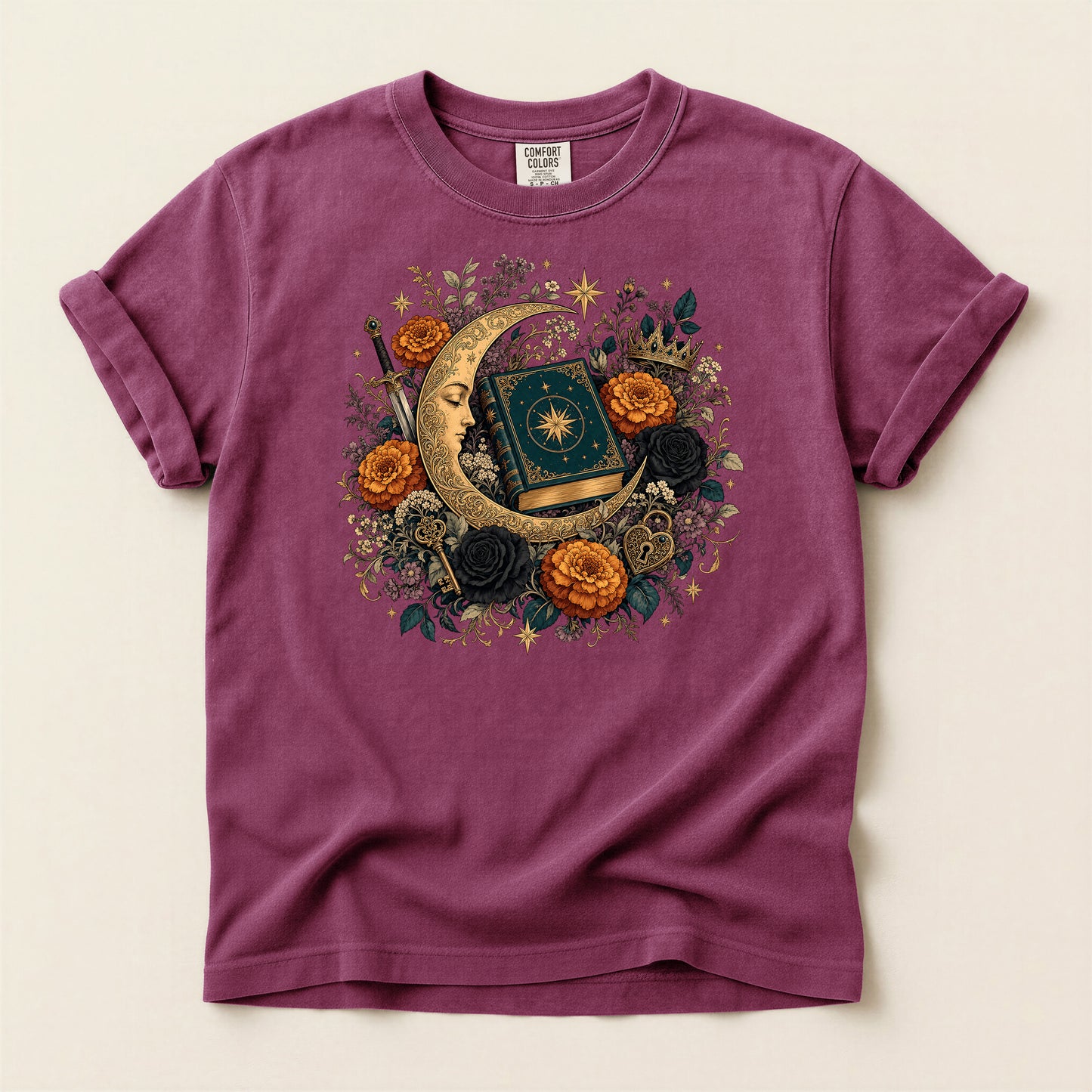 Celestial Moon Tarot T-Shirt — Mystic Floral Occult Tee