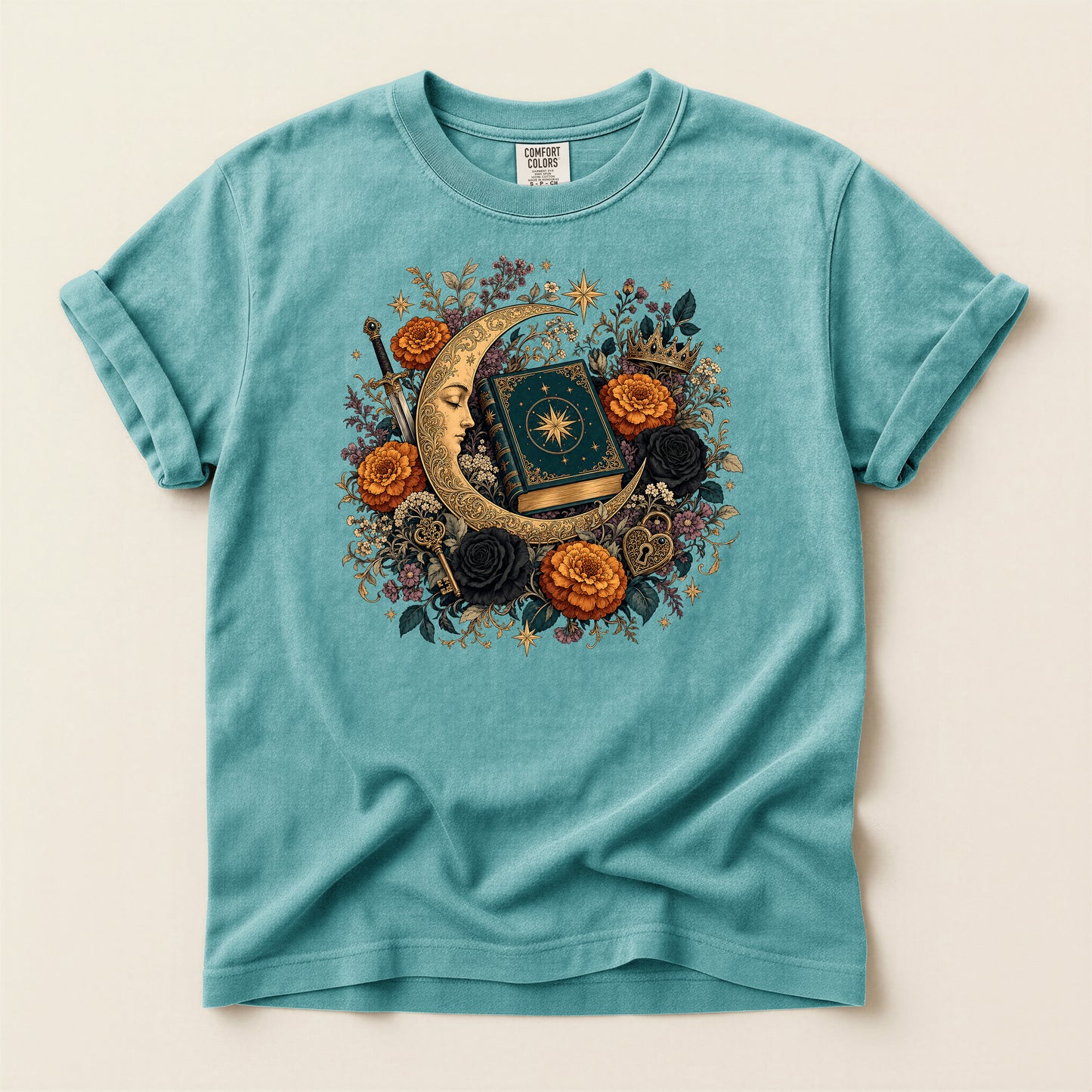 Celestial Moon Tarot T-Shirt — Mystic Floral Occult Tee
