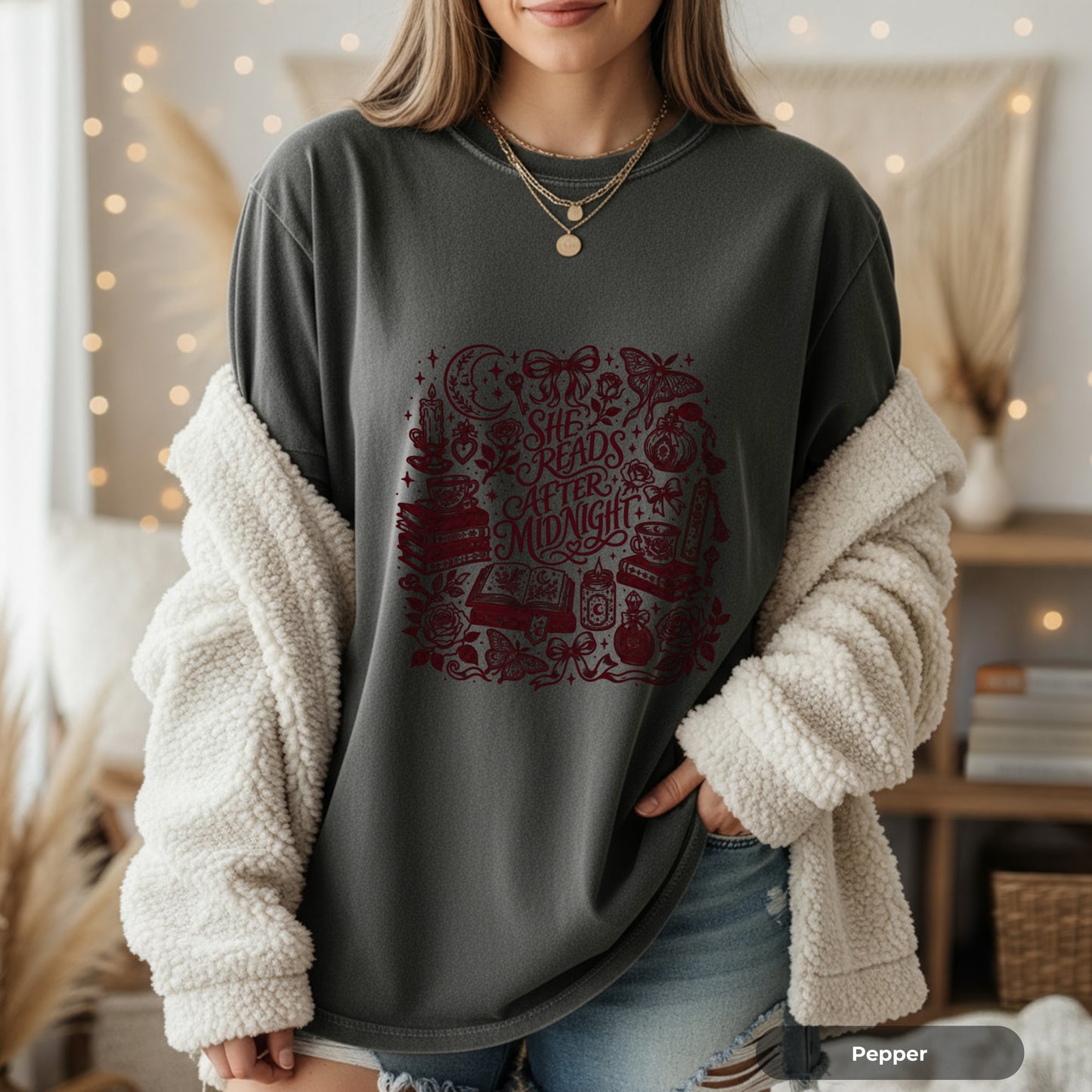 T-Shirt — “She Reads After Midnight” Bookish Graphic Tee