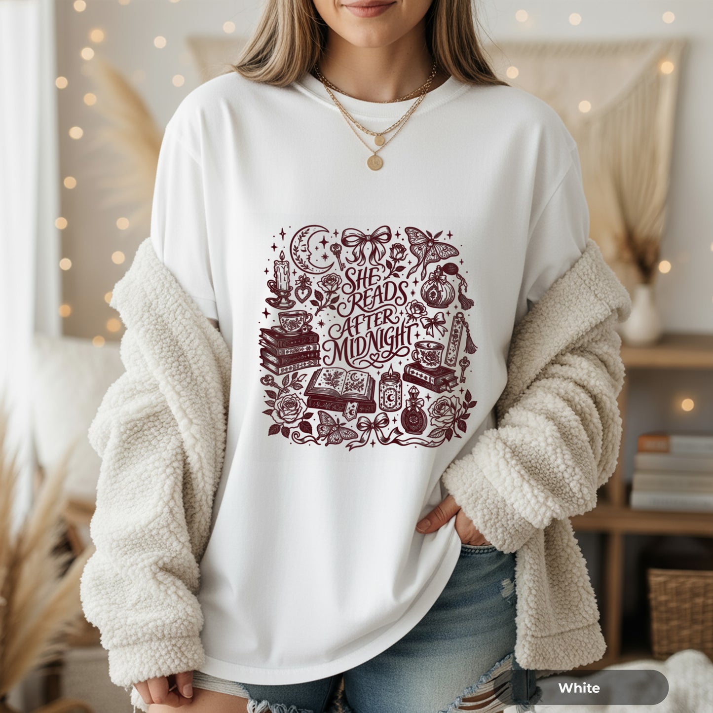 T-Shirt — “She Reads After Midnight” Bookish Graphic Tee