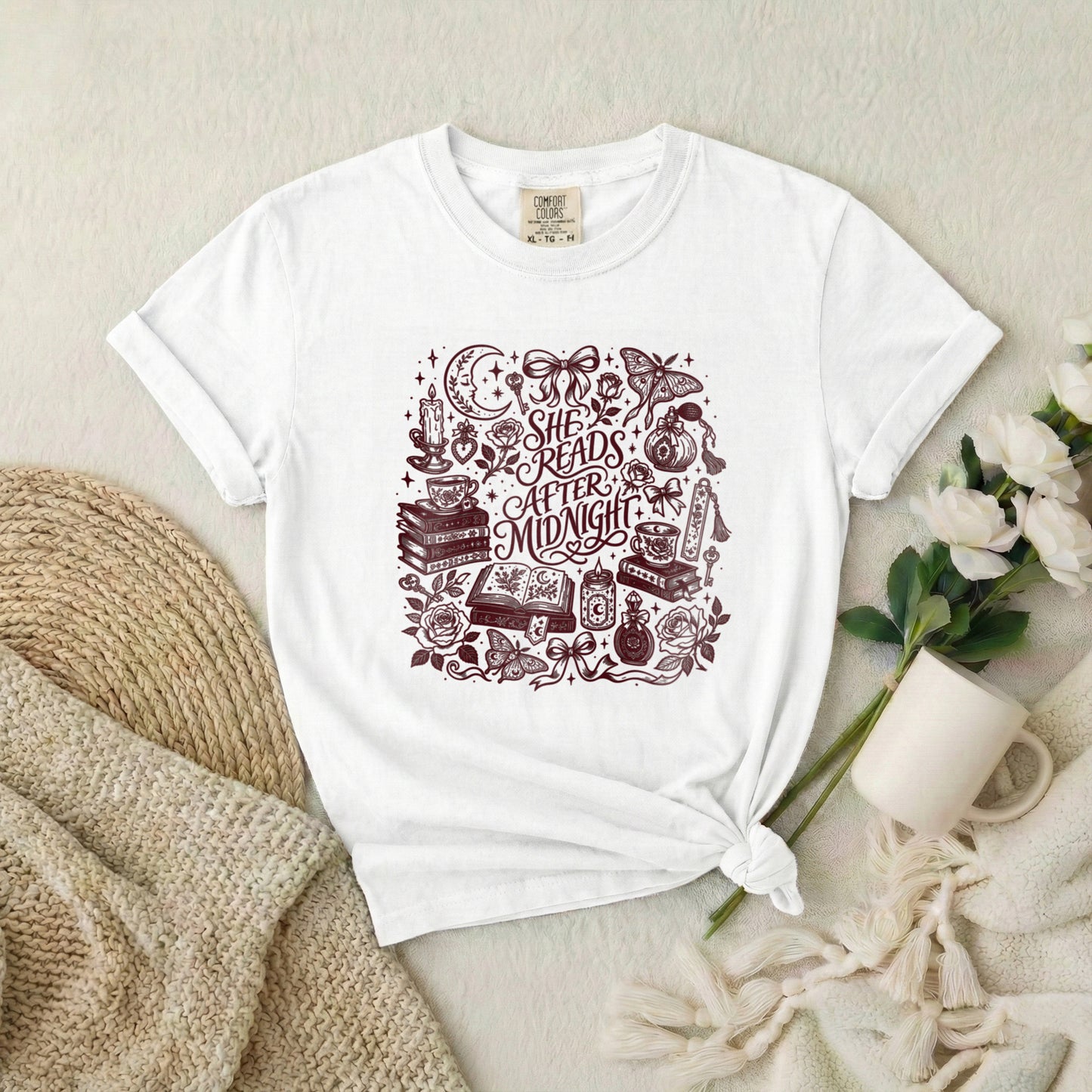 T-Shirt — “She Reads After Midnight” Bookish Graphic Tee