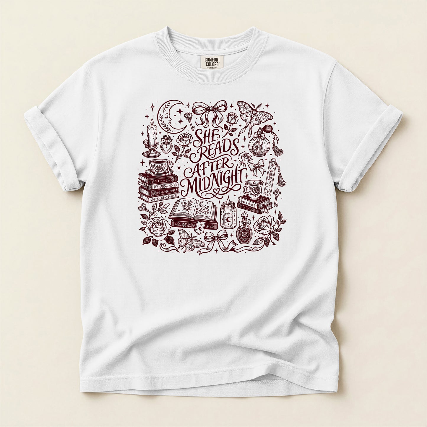 T-Shirt — “She Reads After Midnight” Bookish Graphic Tee