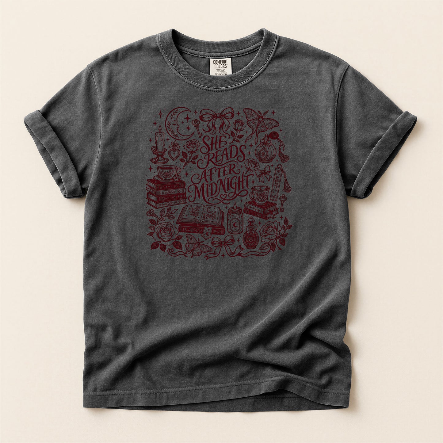 T-Shirt — “She Reads After Midnight” Bookish Graphic Tee