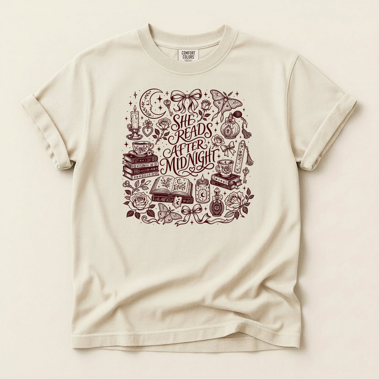 T-Shirt — “She Reads After Midnight” Bookish Graphic Tee