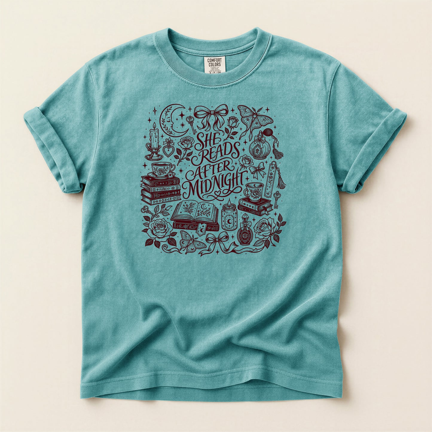 T-Shirt — “She Reads After Midnight” Bookish Graphic Tee