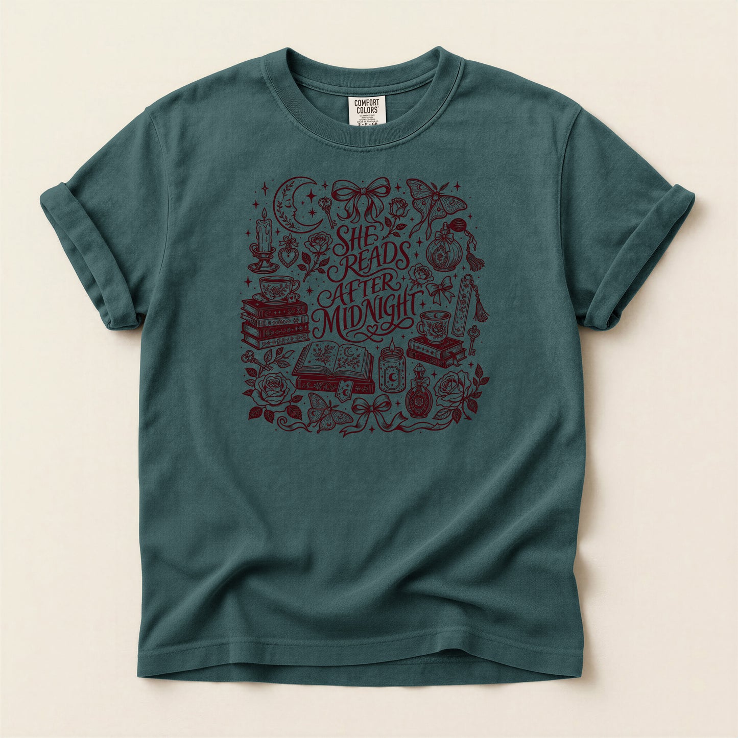 T-Shirt — “She Reads After Midnight” Bookish Graphic Tee