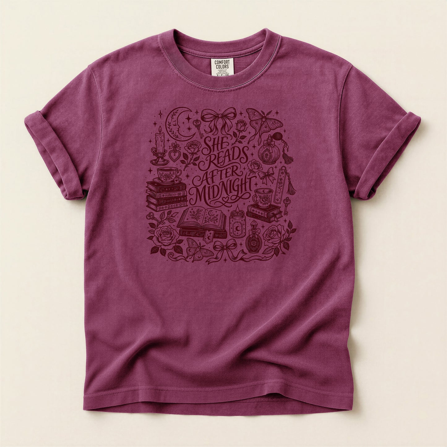 T-Shirt — “She Reads After Midnight” Bookish Graphic Tee