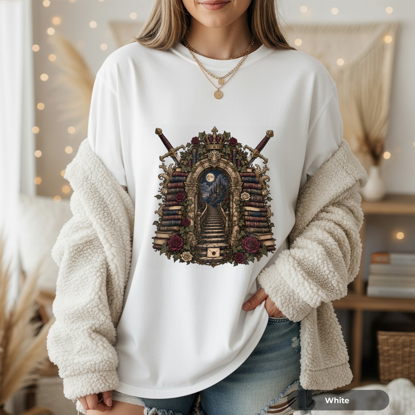 Gothic Library T-Shirt — 'Keeper of Knowledge' Book Shrine Graphic Tee