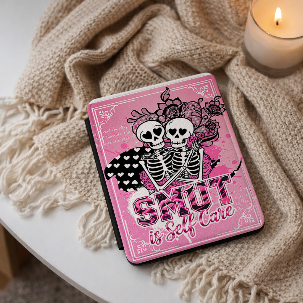 Kindle Case — "Smut Is Self Care" Pink Skull Skeleton Romance E-Reader Cover