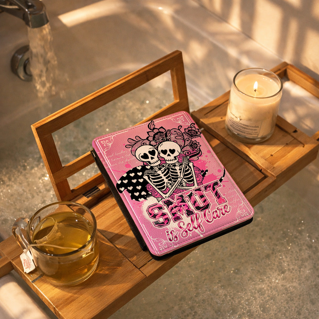 Kindle Case — "Smut Is Self Care" Pink Skull Skeleton Romance E-Reader Cover