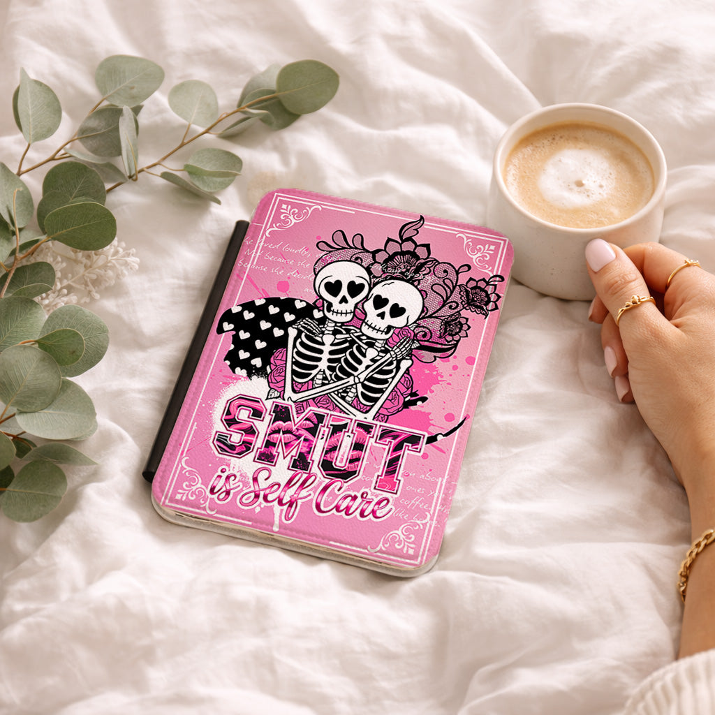 Kindle Case — "Smut Is Self Care" Pink Skull Skeleton Romance E-Reader Cover