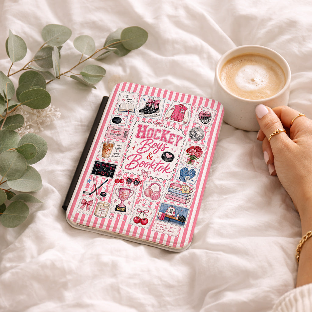Kindle Case — 'Hockey Boys & Booktok' Pink Collage E-Reader Cover