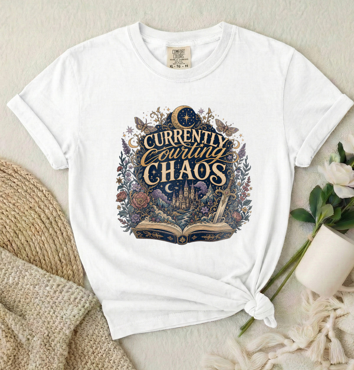 Currently Courting Chaos T-Shirt — Witchy Bookish Graphic Tee