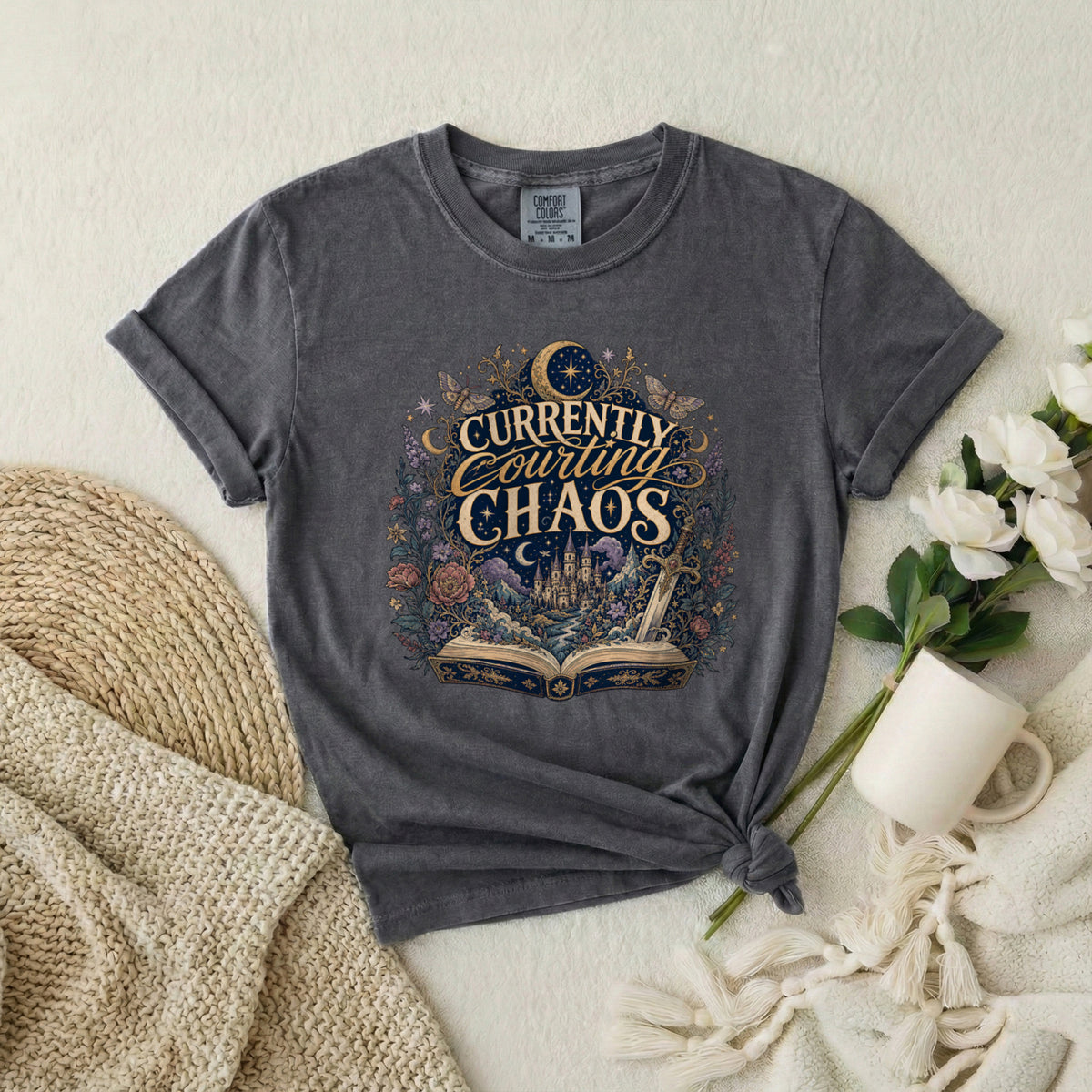 Currently Courting Chaos T-Shirt — Witchy Bookish Graphic Tee