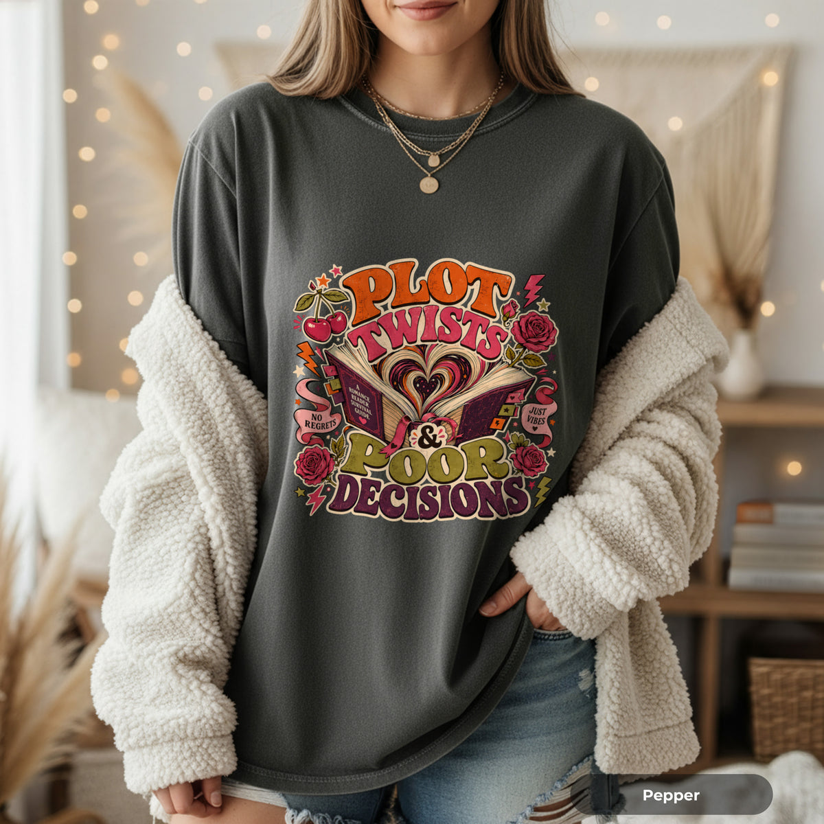 Plot Twists & Poor Decisions Graphic T-Shirt — Vintage Romance Novel Design