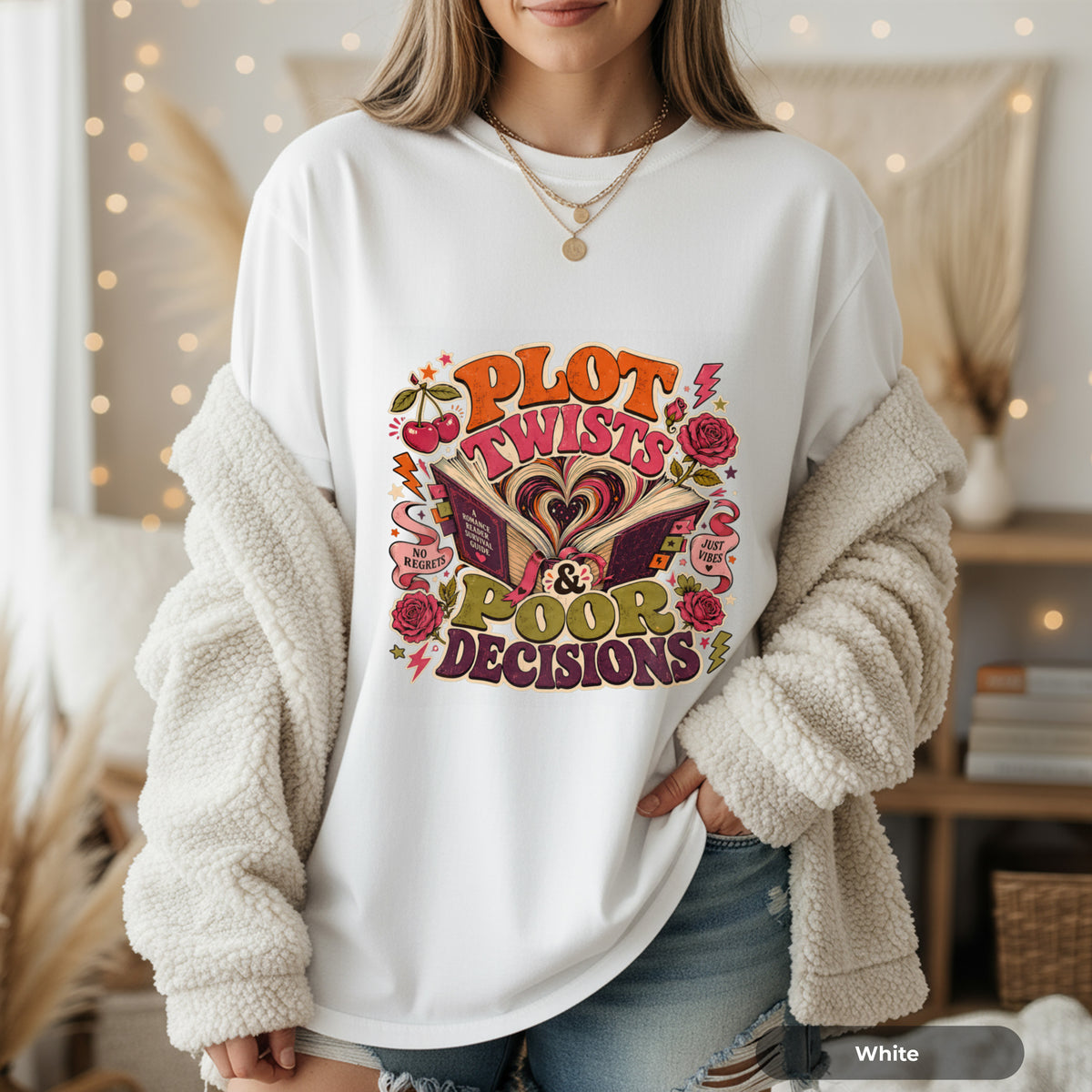 Plot Twists & Poor Decisions Graphic T-Shirt — Vintage Romance Novel Design