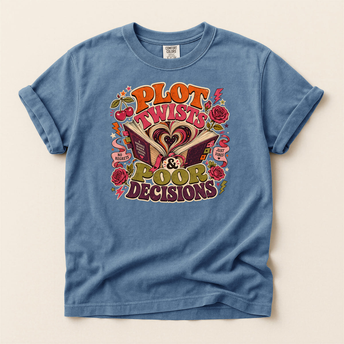 Plot Twists & Poor Decisions Graphic T-Shirt — Vintage Romance Novel Design
