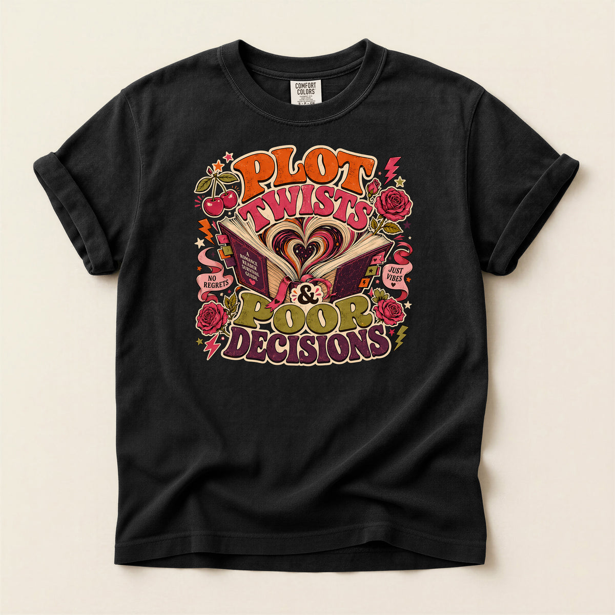 Plot Twists & Poor Decisions Graphic T-Shirt — Vintage Romance Novel Design
