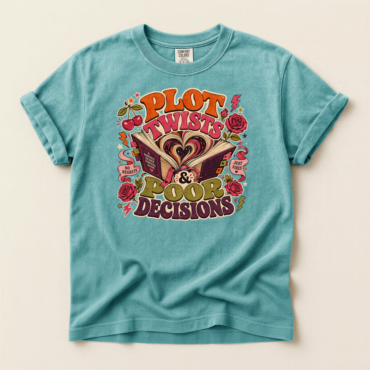 Plot Twists & Poor Decisions Graphic T-Shirt — Vintage Romance Novel Design