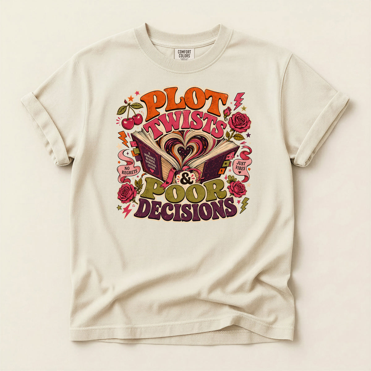 Plot Twists & Poor Decisions Graphic T-Shirt — Vintage Romance Novel Design