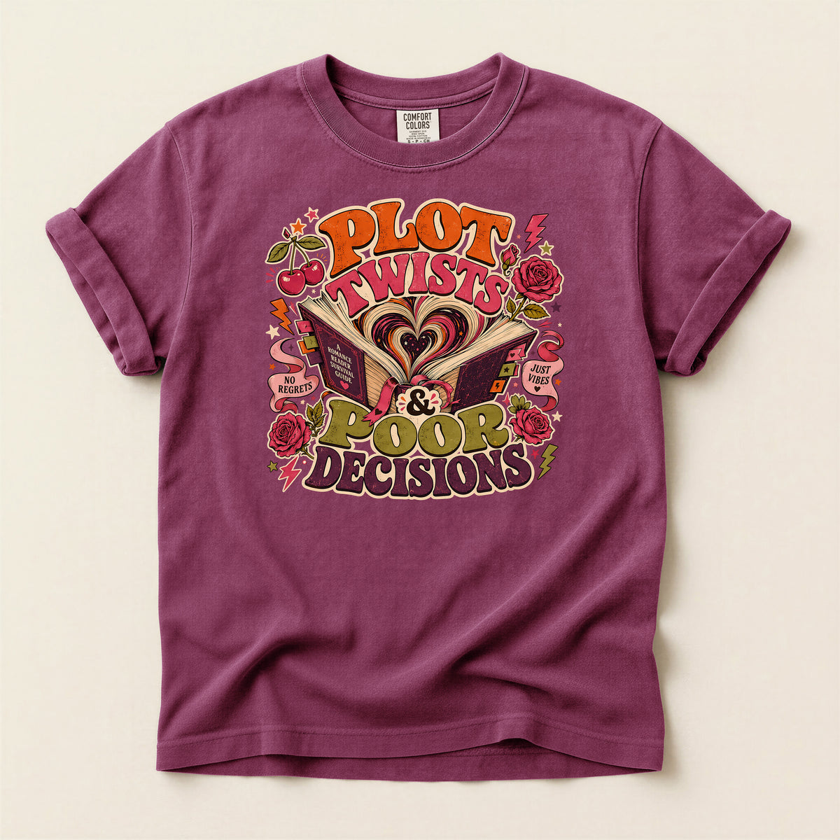 Plot Twists & Poor Decisions Graphic T-Shirt — Vintage Romance Novel Design