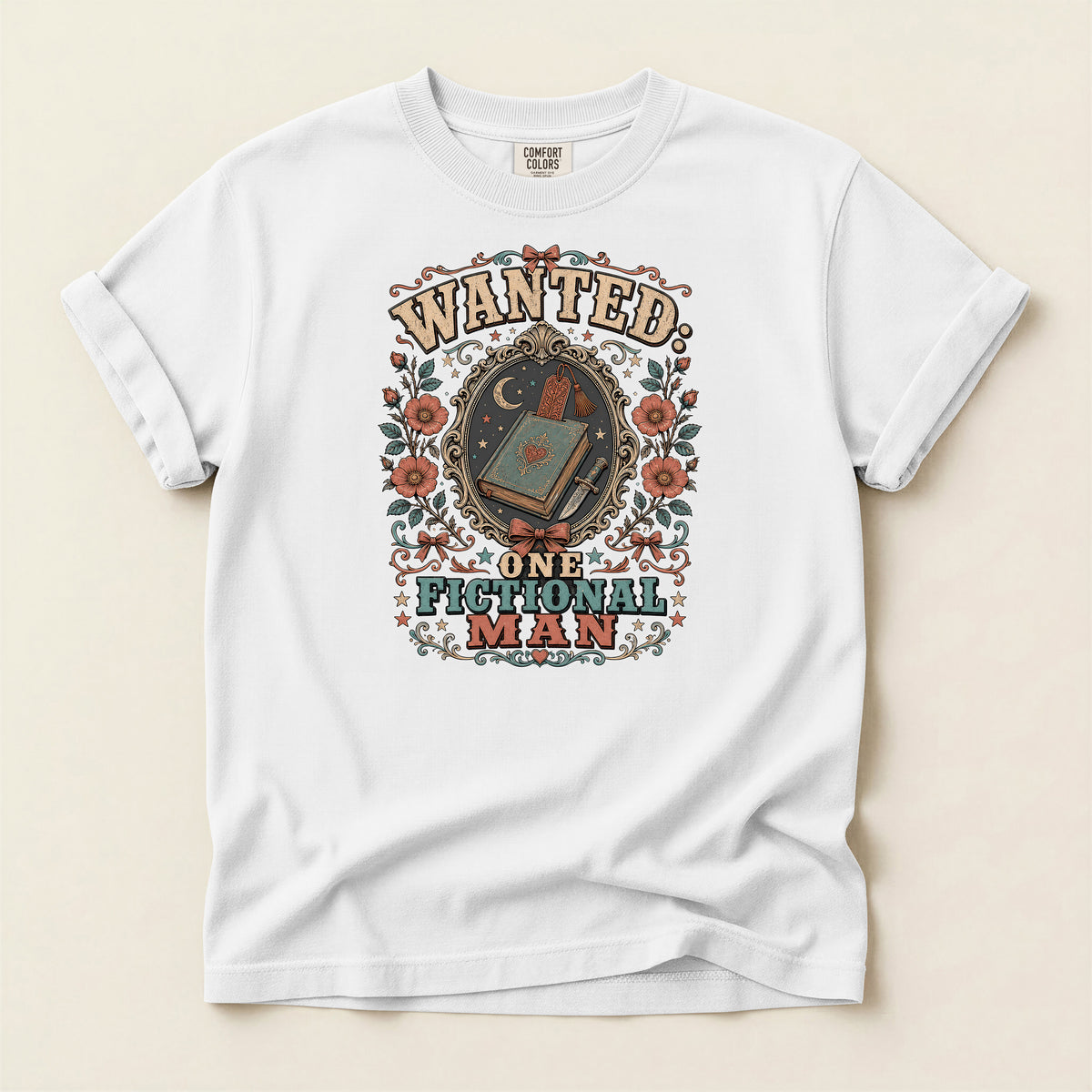 T-Shirt — "Wanted: One Fictional Man" Vintage Book Lover Graphic Tee